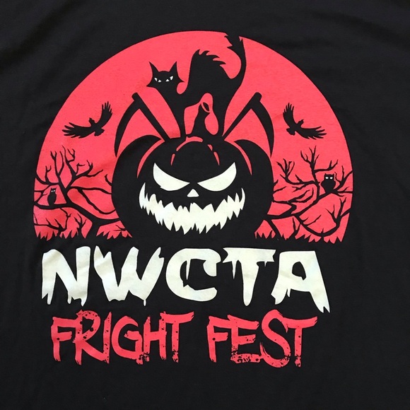 Glow In The Dark Fright Fest Graphic Tee Adult Size XL Black Spooky Pumpkin Cat - Picture 2 of 9